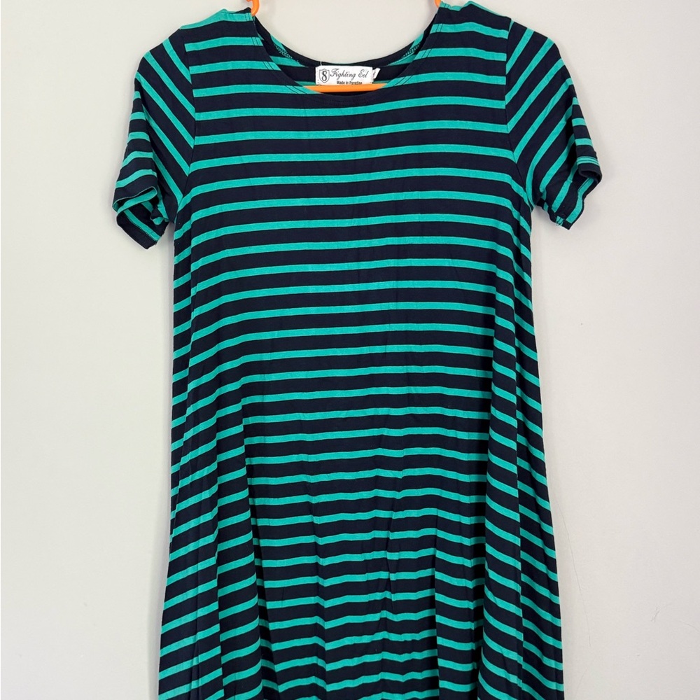 Fighting Eel adult women’s Dress with Green and Black Stripes